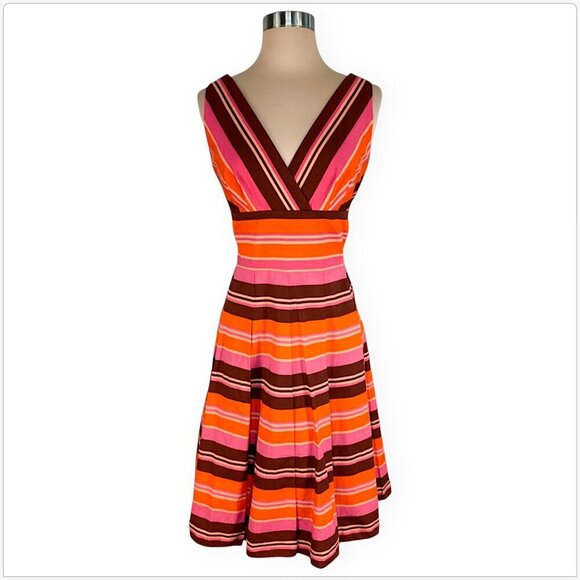Kay Unger Orange Pink Brown Stripe Striped Fit Flare Summer Sundress NWT New 8 - Picture 1 of 4